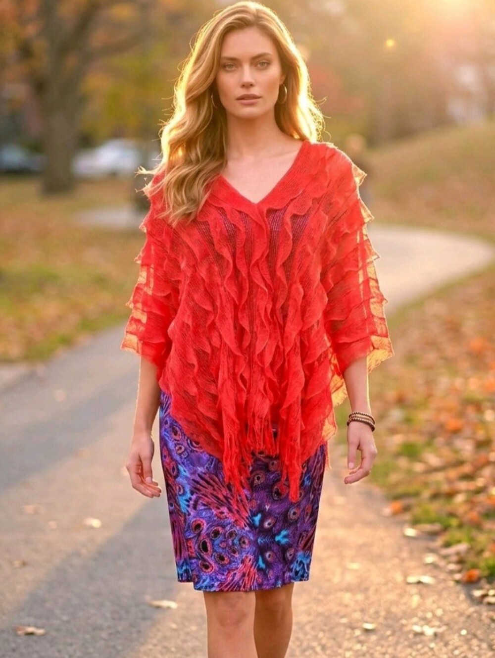 🪸 💜 OUTFIT Emma & Michelle Peacock Coral Purple Wrap Dress W Cover Top M/L